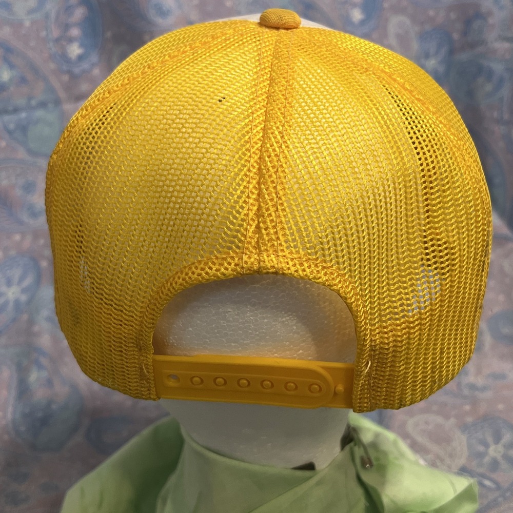 Vintage Crime Doesnt Pay Neither Does My Job Trucker Hat Yellow White Snapback - Picture 7 of 16